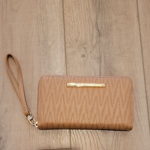 Betsey Johnson Tan Chevron Leather Wristlet Clutch
